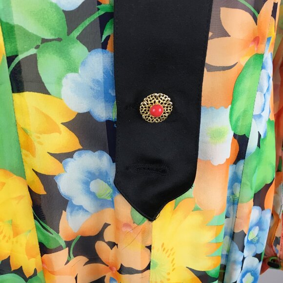 BLUE MOMENT Italy Sheer Multi-Color Floral Print Silk Blend Long Shirt/Dress - Picture 9 of 10